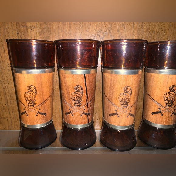 Siesta-ware Antique Vintage Amber Glass Tumblers - pirate buccaneer theme (6 pc) - Picture 2 of 5